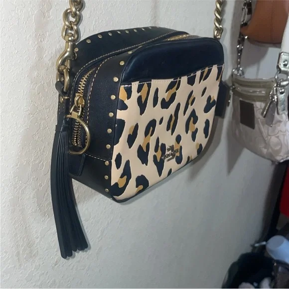 Coach Leopard Print Crossbody Bag - Black and Tan - Picture 2 of 12